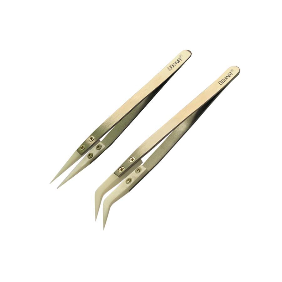 Ceramic Tip Zirconium Tweezer Set Of 2 Pcs For Electronics, Jewellery Use