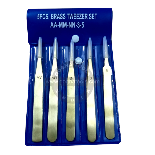 Brass Tweezer Set of 5 Pcs - AA, MM, NN, 3, 5