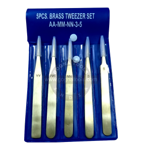 Brass Tweezer Set of 5 Pcs - AA, MM, NN, 3, 5