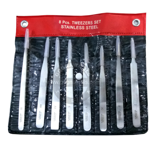 Non Magnetic Tweezer Set of 8 Pcs - JEWELRY MAKING, WATCH REPAIRING