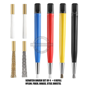 Scratch Brushes 4 Pcs + 4 Refill - Nylon, Brass, Steel, Fiber Glass