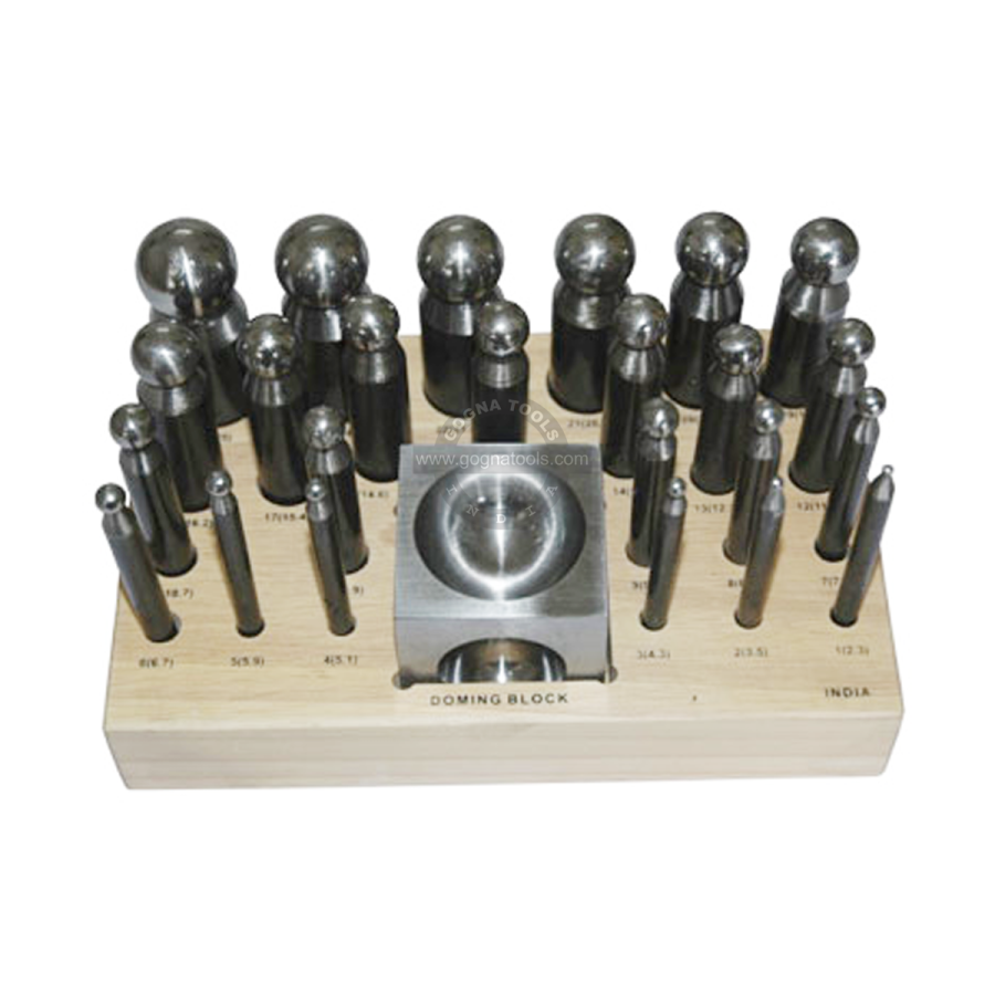 Doming Block 2" & 24 Punches on Wooden Stand