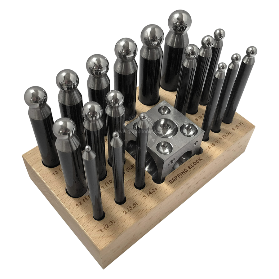 Doming Block 1.5" & 18 Punches on Wooden Stand