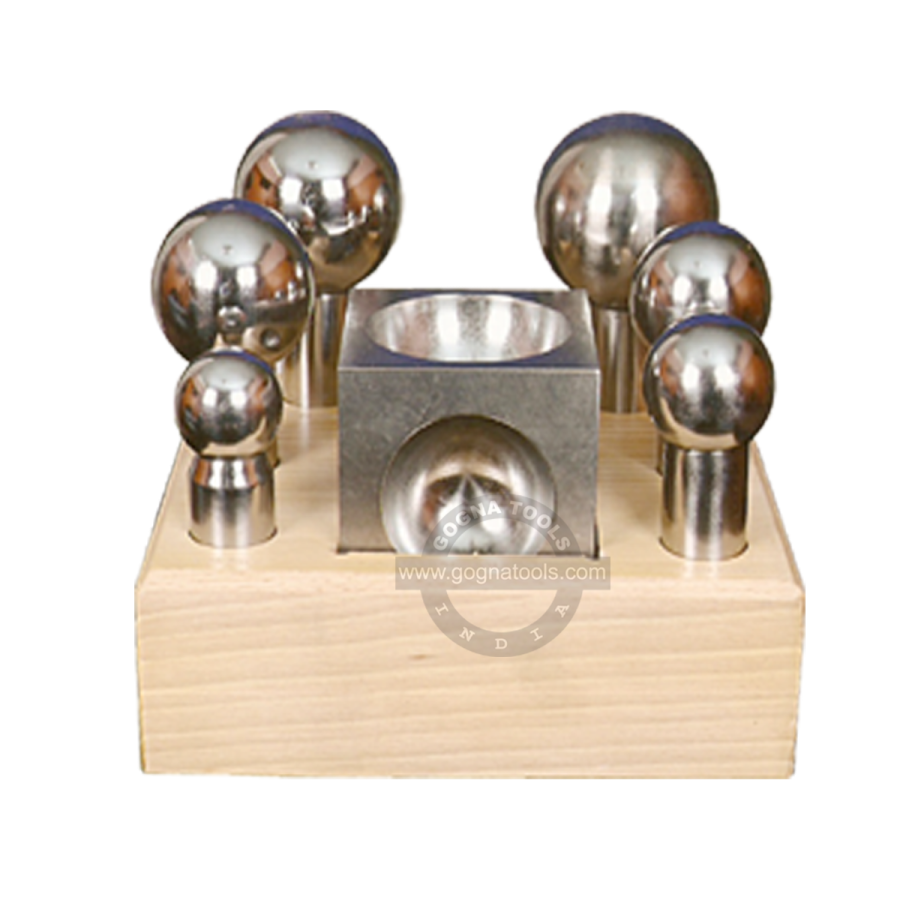 Doming Block 3" & 6 Punches on Wooden Stand
