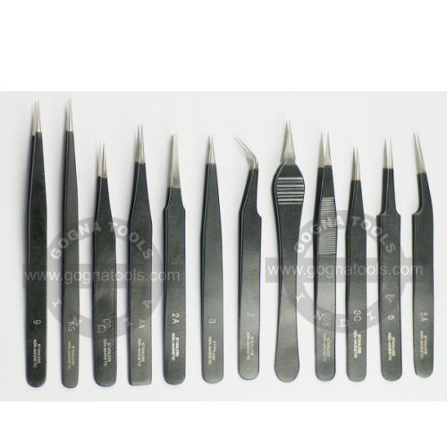 Non Magnetic Tweezer Set Of 12 - Black Epoxy Coated