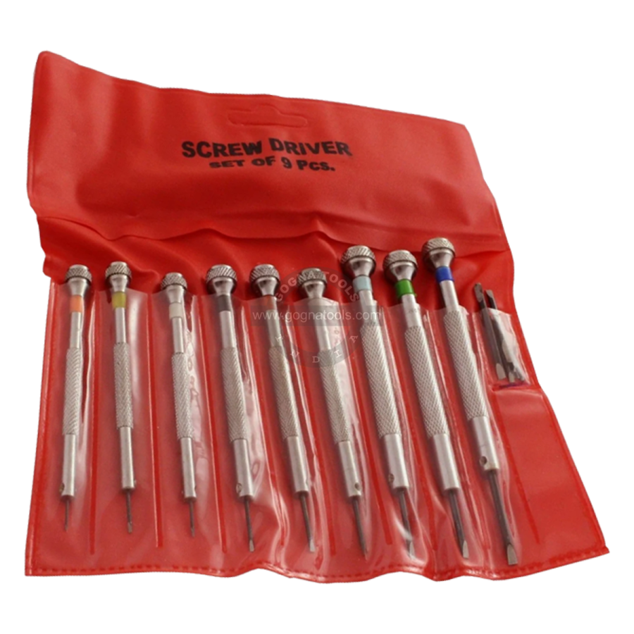 Screw Driver Set of 9 with Spare Blades Packed in Pouch