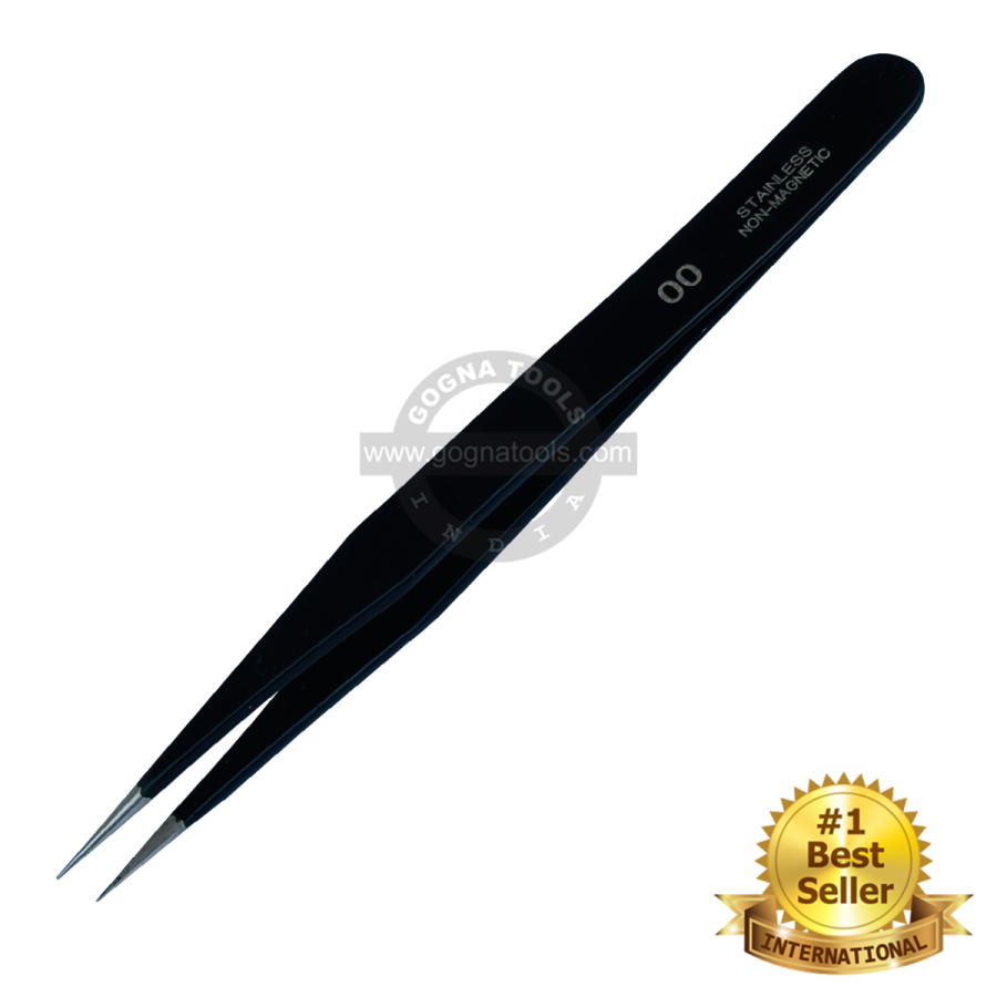 Tweezer ESD OO Black Epoxy Coated
