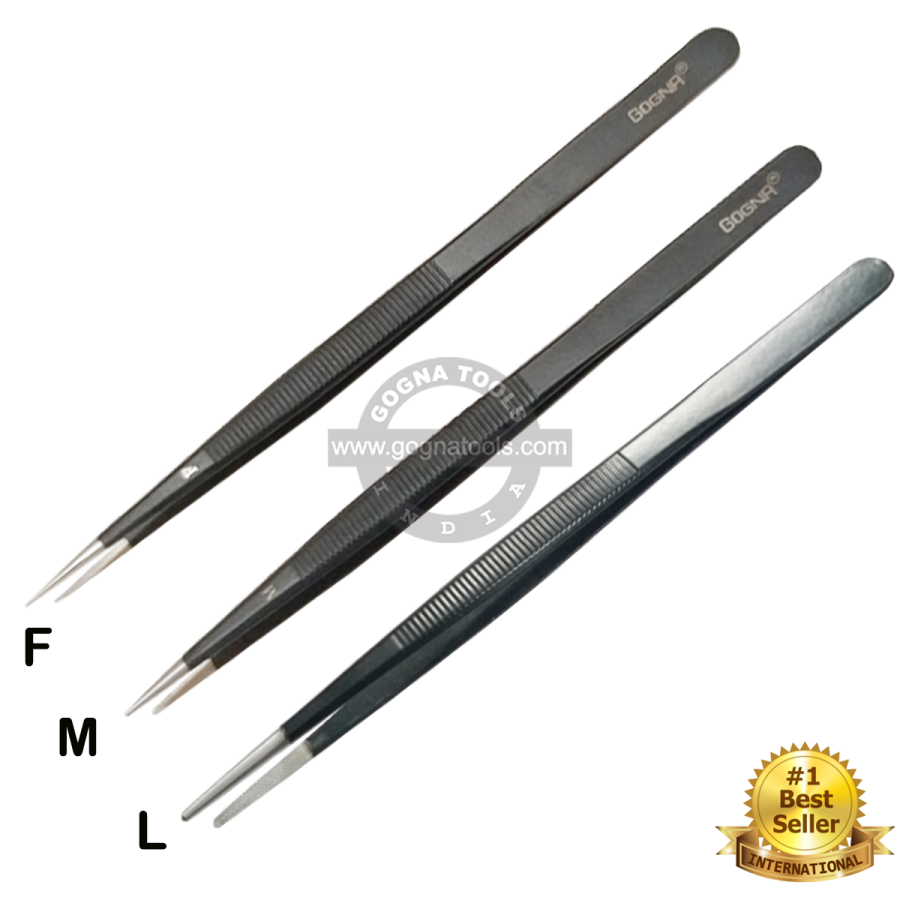 Diamond Tweezer German Type - Black Coated SS Tip F, M, M1, L, L1