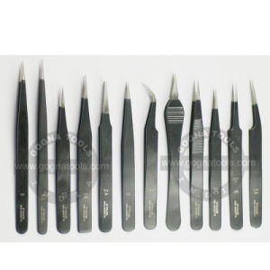 Non Magnetic Tweezer Set Of 12 - Black Epoxy Coated