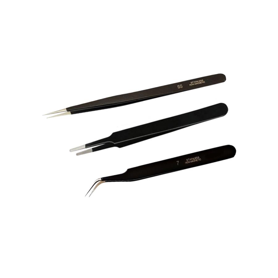 Tweezer 3 Pcs Set, Black ESD Coated For Chipset Motherboard and Mobile Repairing