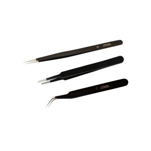 Tweezer 3 Pcs Set, Black ESD Coated For Chipset Motherboard and Mobile Repairing