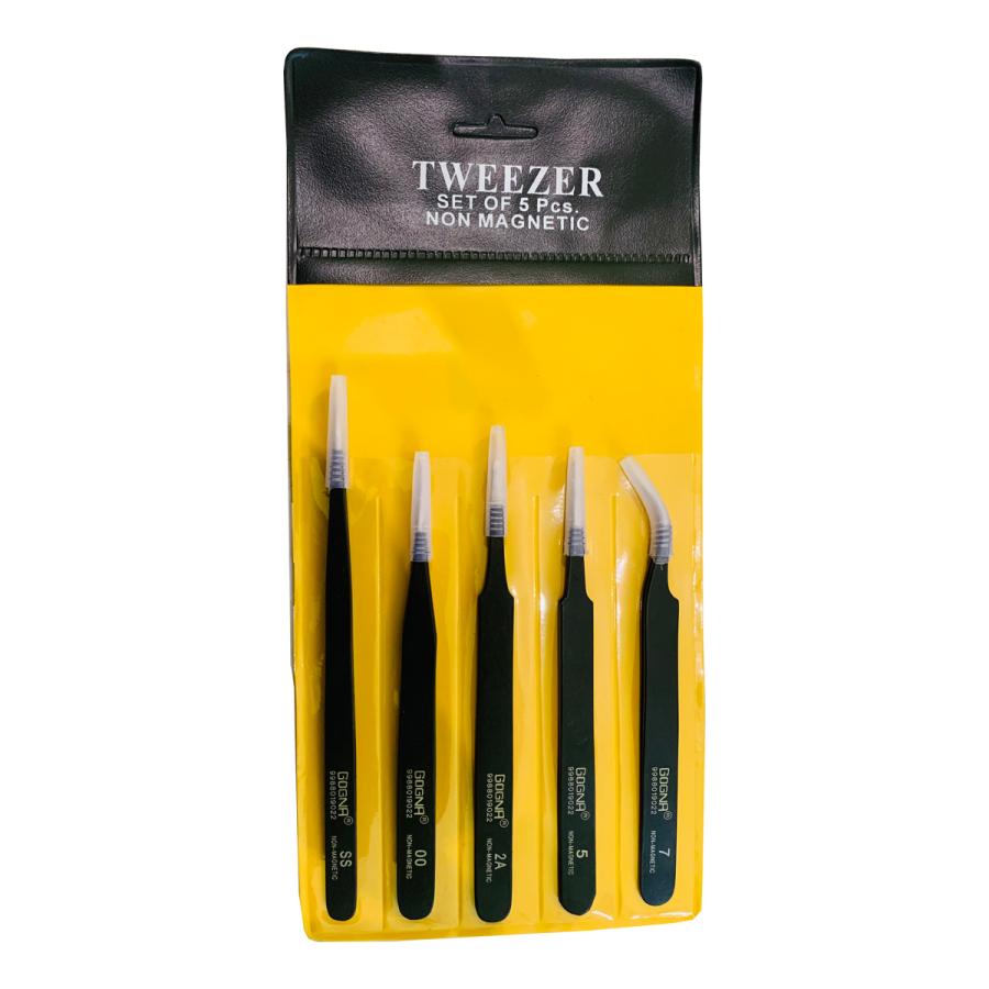 Black ESD Tweezers Kit 5 Pcs Set - for mobile Repair, Hobby, DIY, Craftman, Jewerly & Watch Reparing