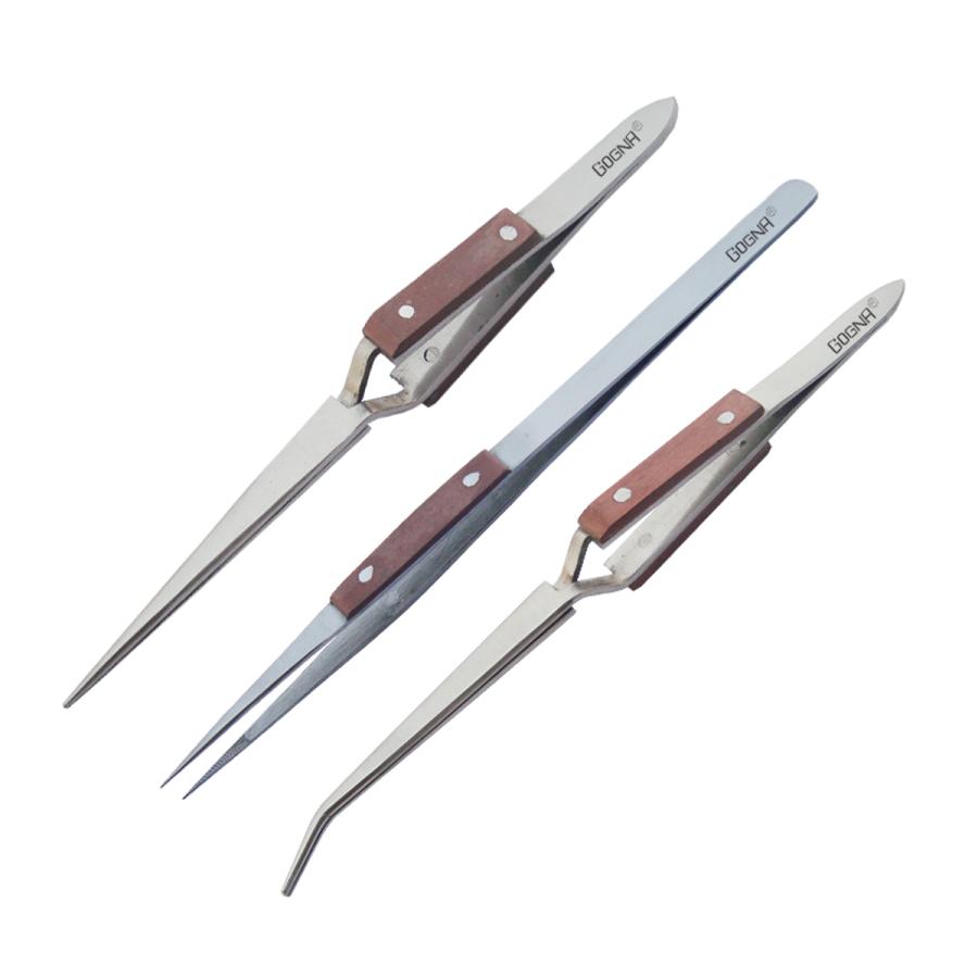 Soldering Tweezers Set of 3 Tweezers Fiber Grip Cross Locking Straight & Curved,Soldering TWEEZER Jewelers