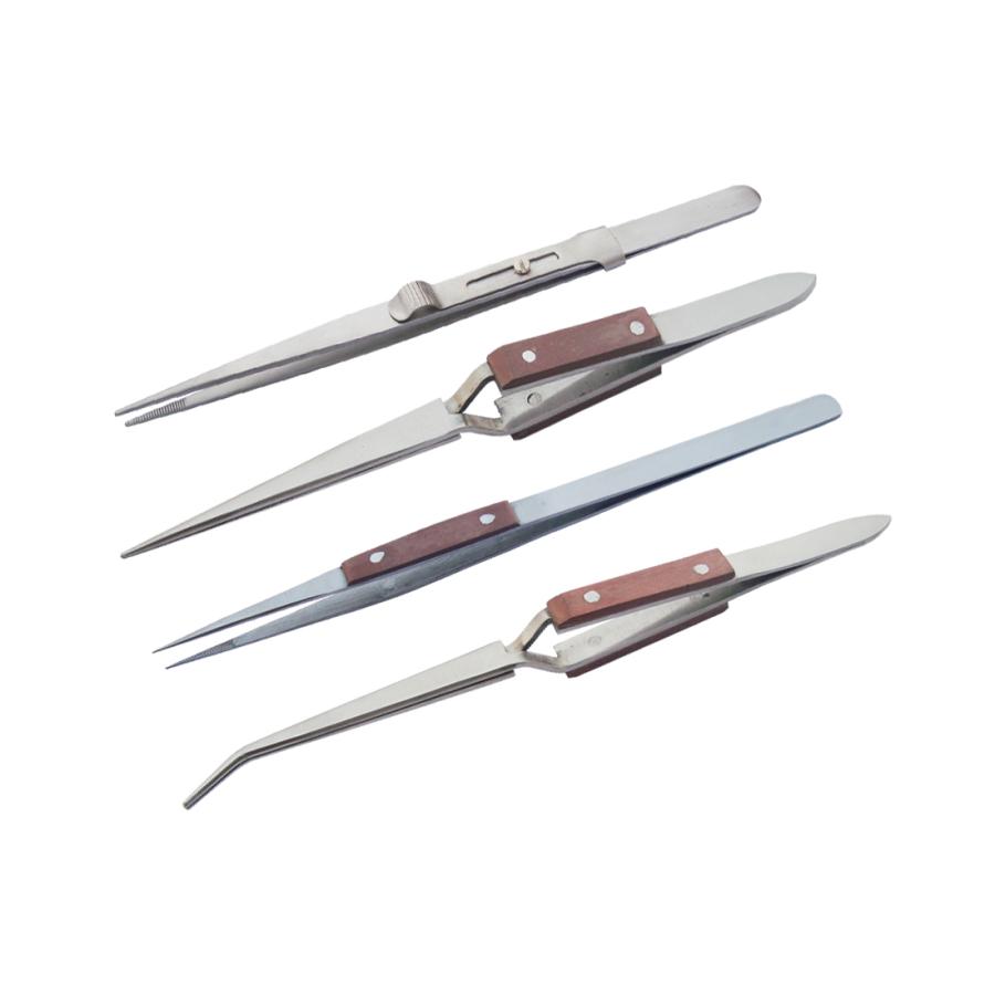 Soldering Tweezr Set Of 4 Pcs, Fiber Tweezers, Side Locking Tweezer